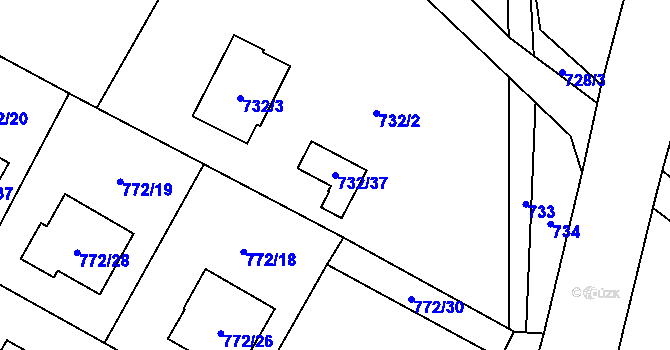 Parcela st. 732/37 v KÚ Fryčovice, Katastrální mapa