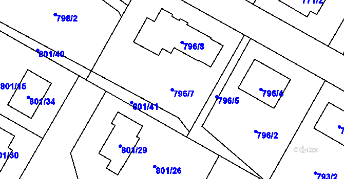 Parcela st. 796/7 v KÚ Fryčovice, Katastrální mapa