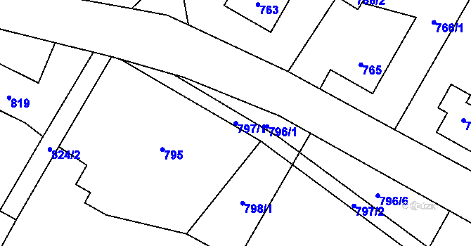 Parcela st. 797/1 v KÚ Fryčovice, Katastrální mapa