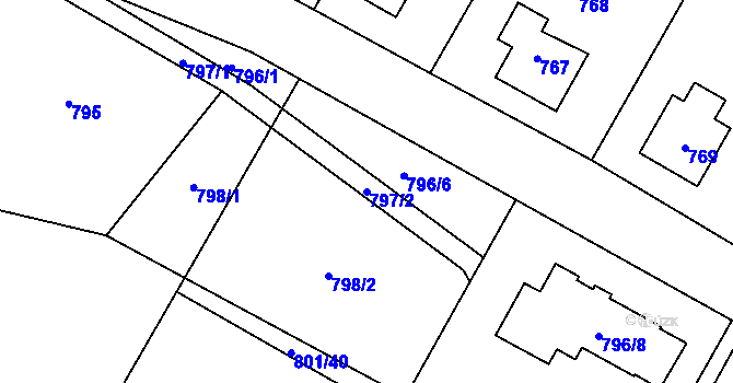Parcela st. 797/2 v KÚ Fryčovice, Katastrální mapa