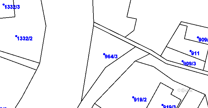 Parcela st. 964/3 v KÚ Fryčovice, Katastrální mapa