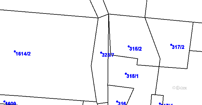 Parcela st. 323/7 v KÚ Fryčovice, Katastrální mapa
