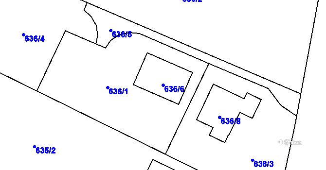Parcela st. 636/6 v KÚ Fryčovice, Katastrální mapa