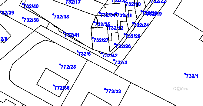 Parcela st. 732/42 v KÚ Fryčovice, Katastrální mapa