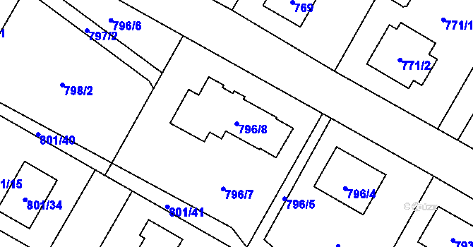 Parcela st. 796/8 v KÚ Fryčovice, Katastrální mapa