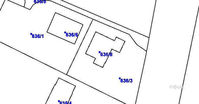 Parcela st. 636/8 v KÚ Fryčovice, Katastrální mapa