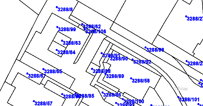 Parcela st. 3288/91 v KÚ Místek, Katastrální mapa