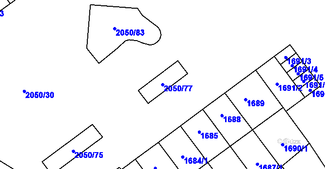 Parcela st. 2050/77 v KÚ Místek, Katastrální mapa