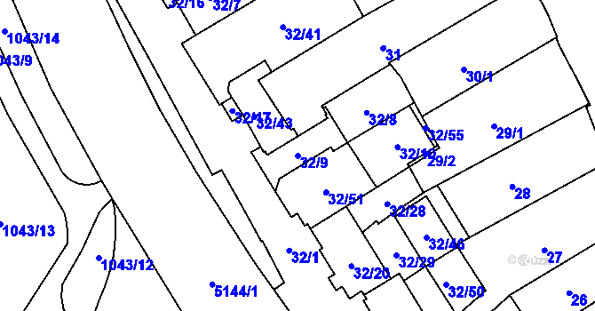 Parcela st. 32/9 v KÚ Místek, Katastrální mapa