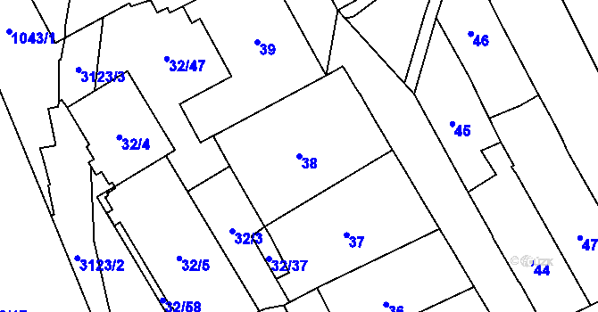 Parcela st. 38 v KÚ Místek, Katastrální mapa