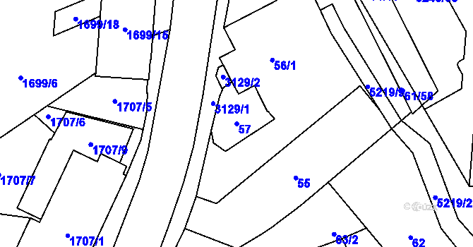 Parcela st. 57 v KÚ Místek, Katastrální mapa