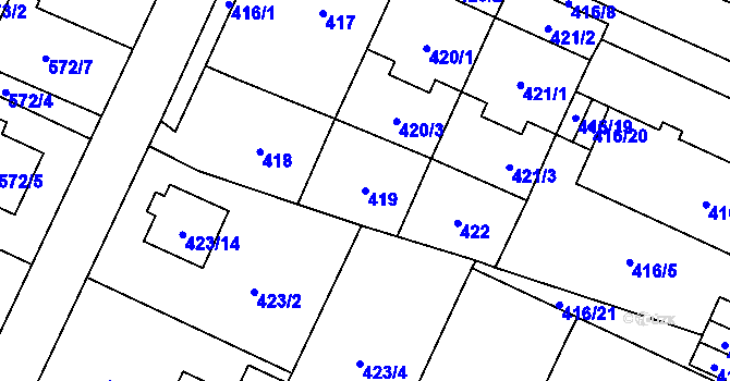 Parcela st. 419 v KÚ Místek, Katastrální mapa