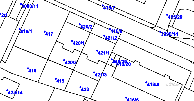 Parcela st. 421/1 v KÚ Místek, Katastrální mapa