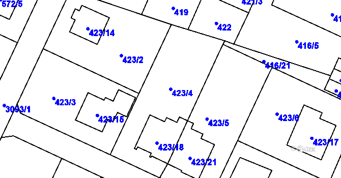 Parcela st. 423/4 v KÚ Místek, Katastrální mapa