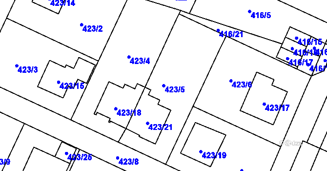 Parcela st. 423/5 v KÚ Místek, Katastrální mapa