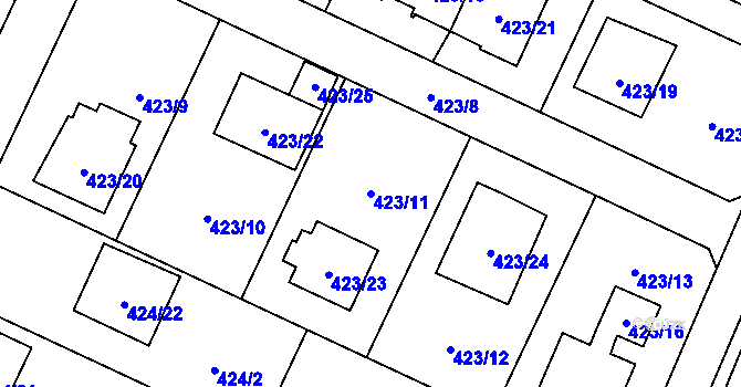 Parcela st. 423/11 v KÚ Místek, Katastrální mapa