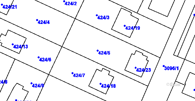 Parcela st. 424/5 v KÚ Místek, Katastrální mapa