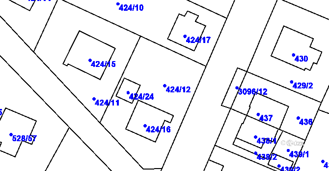 Parcela st. 424/12 v KÚ Místek, Katastrální mapa