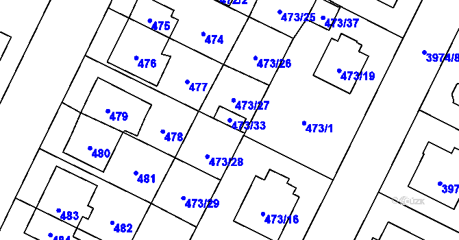 Parcela st. 473/33 v KÚ Místek, Katastrální mapa