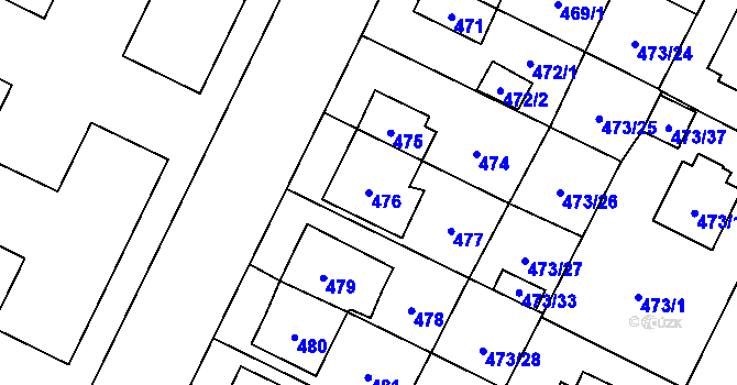 Parcela st. 476 v KÚ Místek, Katastrální mapa