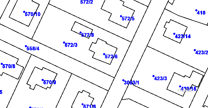 Parcela st. 572/6 v KÚ Místek, Katastrální mapa