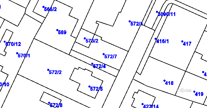 Parcela st. 572/7 v KÚ Místek, Katastrální mapa
