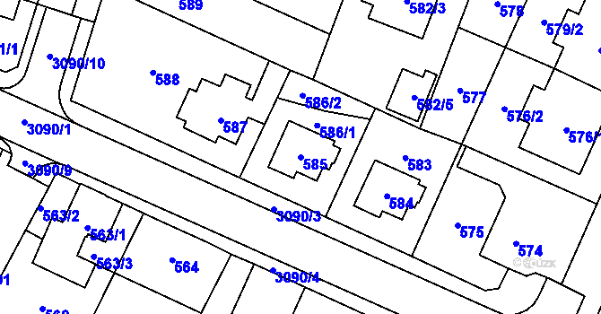 Parcela st. 585 v KÚ Místek, Katastrální mapa