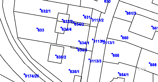 Parcela st. 634/1 v KÚ Místek, Katastrální mapa
