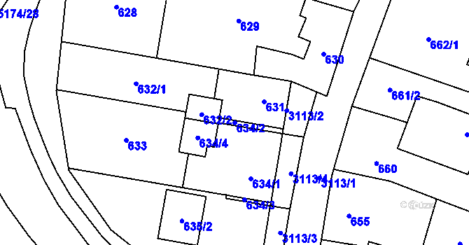 Parcela st. 634/2 v KÚ Místek, Katastrální mapa