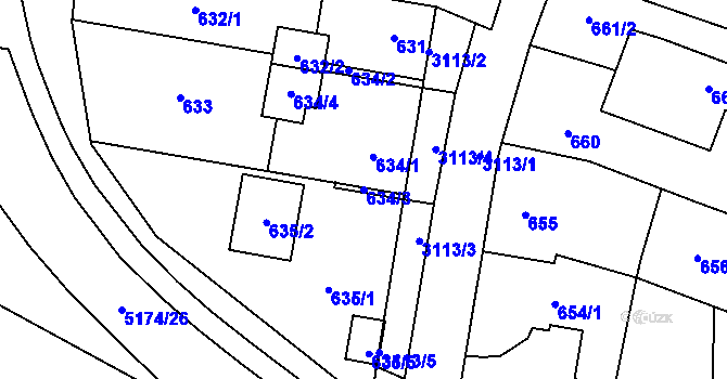 Parcela st. 634/3 v KÚ Místek, Katastrální mapa