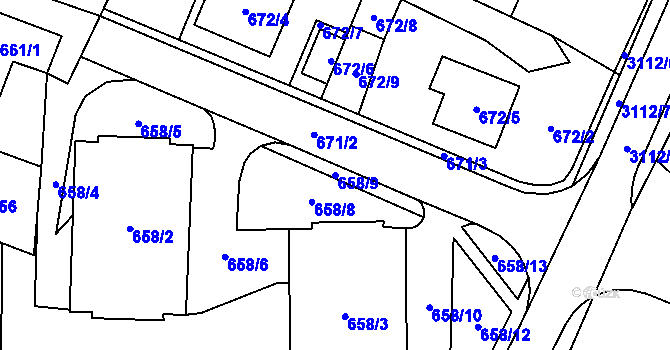 Parcela st. 658/9 v KÚ Místek, Katastrální mapa