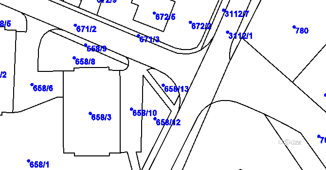 Parcela st. 658/13 v KÚ Místek, Katastrální mapa