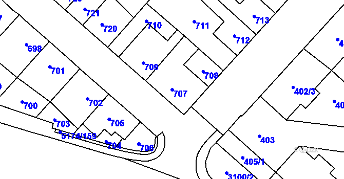 Parcela st. 707 v KÚ Místek, Katastrální mapa
