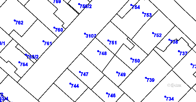 Parcela st. 748 v KÚ Místek, Katastrální mapa