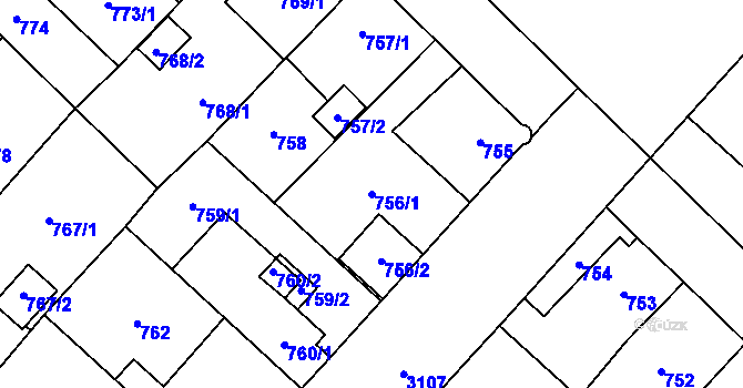Parcela st. 756/1 v KÚ Místek, Katastrální mapa