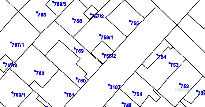 Parcela st. 756/2 v KÚ Místek, Katastrální mapa