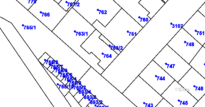 Parcela st. 764 v KÚ Místek, Katastrální mapa