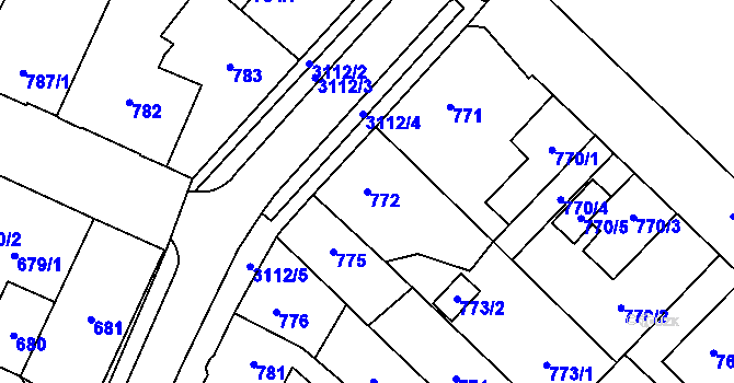 Parcela st. 772 v KÚ Místek, Katastrální mapa
