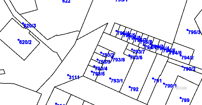 Parcela st. 793/2 v KÚ Místek, Katastrální mapa