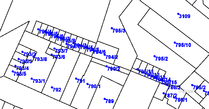 Parcela st. 794/2 v KÚ Místek, Katastrální mapa