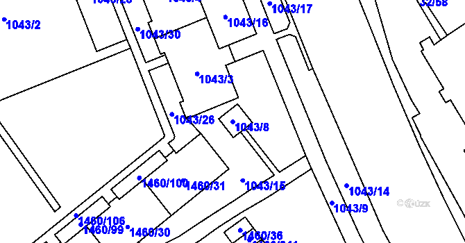 Parcela st. 1043/8 v KÚ Místek, Katastrální mapa