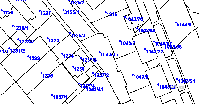 Parcela st. 1043/35 v KÚ Místek, Katastrální mapa