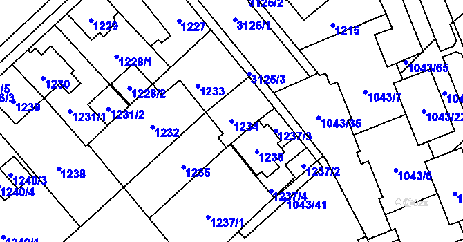 Parcela st. 1234 v KÚ Místek, Katastrální mapa
