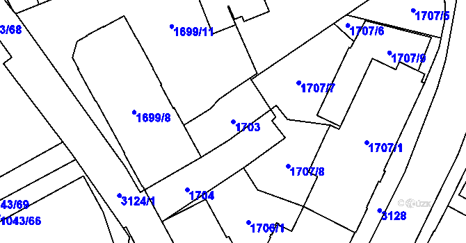Parcela st. 1703 v KÚ Místek, Katastrální mapa