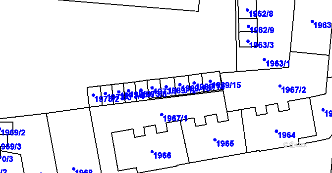 Parcela st. 1989/12 v KÚ Místek, Katastrální mapa