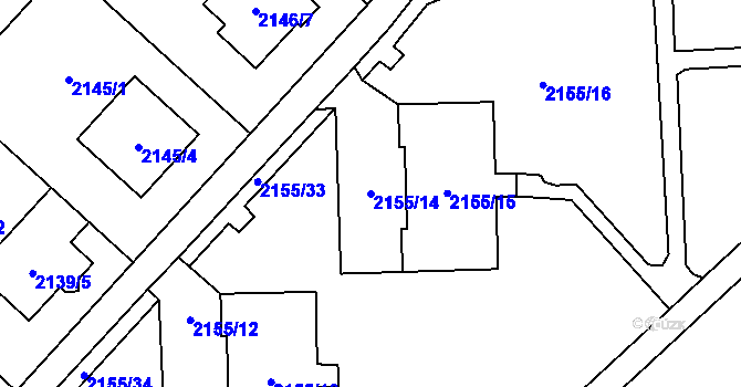 Parcela st. 2155/14 v KÚ Místek, Katastrální mapa