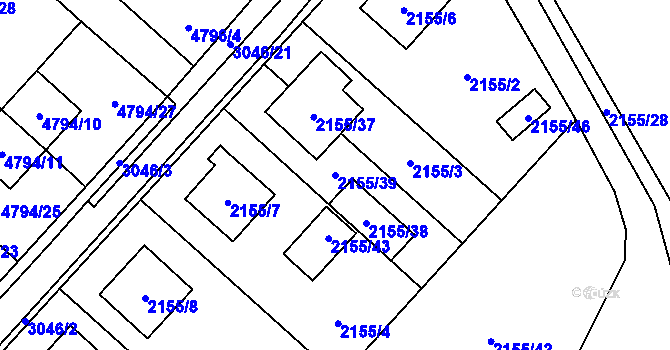 Parcela st. 2155/39 v KÚ Místek, Katastrální mapa