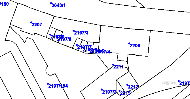 Parcela st. 2197/4 v KÚ Místek, Katastrální mapa