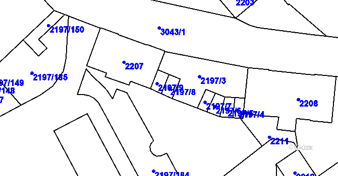 Parcela st. 2197/8 v KÚ Místek, Katastrální mapa