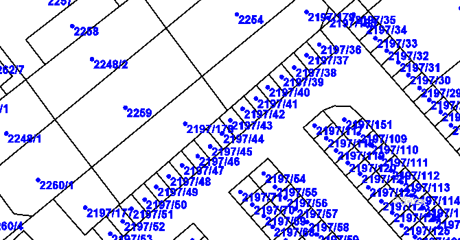 Parcela st. 2197/43 v KÚ Místek, Katastrální mapa